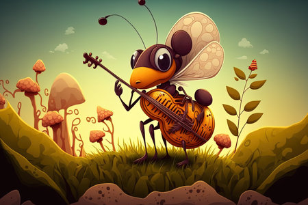 insect musician in a natural settingの素材