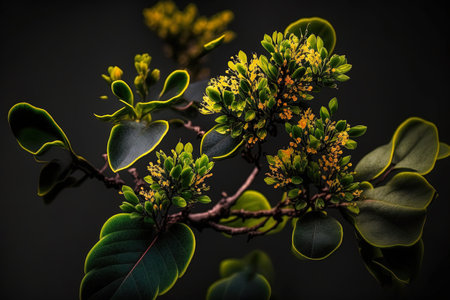 Gorgeous macro greenery with a dark backdrop and focused shotsの素材
