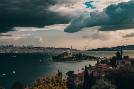 Istanbul, Turkey, September 52021 Cloudy sky and a panoramic view of the Bosphorusの素材