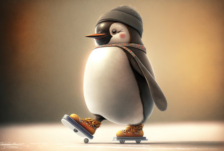 adorable penguin skating in a cartoonの素材