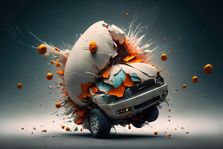When a car accident occurred, an airbag explodedの素材