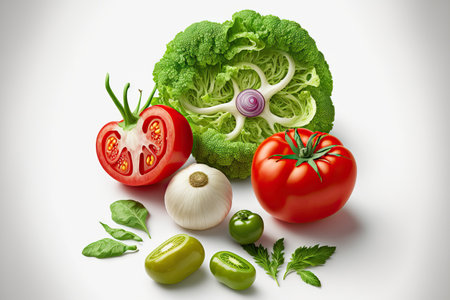 an image of uncooked vegetables on whiteの素材