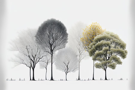 White background with isolated trees, a group of treesの素材