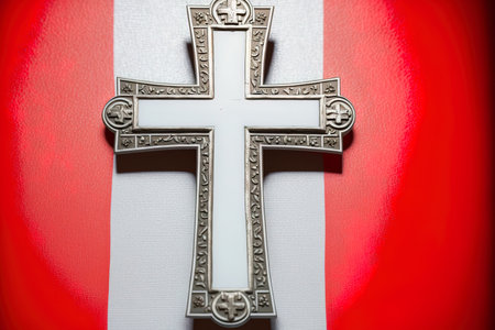 Orthodox cross on a backdrop of red and whiteの素材