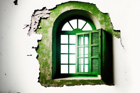 Isolated green antique window on white backgroundの素材