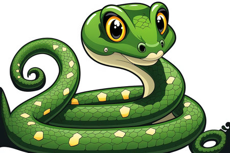 cartoon snake in green on a white backdropの素材
