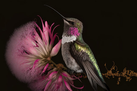 Hermit hummingbird with pink flowerの素材