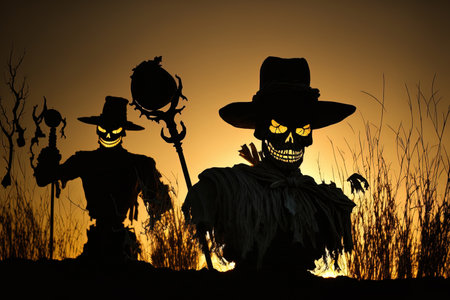 Scarecrow burials made of dead wood bones and jack o lanternの素材