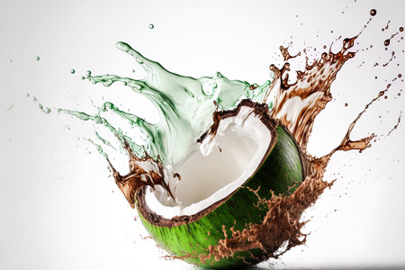 Splash of coconut juice isolated on a white backdropの素材