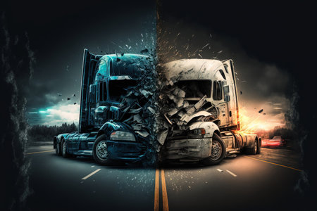 Two vehicles collided with one another on an interstate highwayの素材