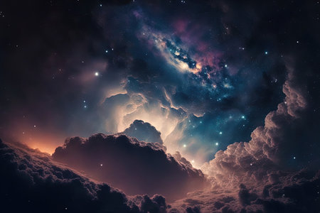 a starry night sky with cloudsの素材
