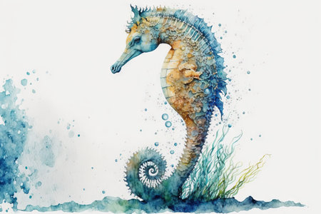 On a white background, a seahorse. watercolor based image. world under the seaの素材