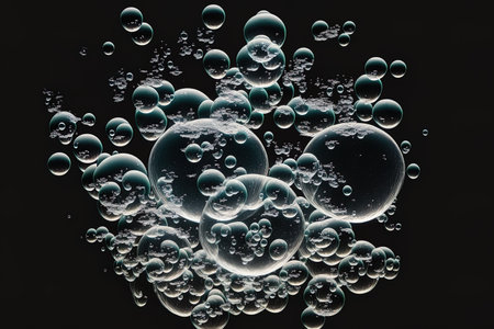bubbles of oxygen in the water on a dark backdropの素材