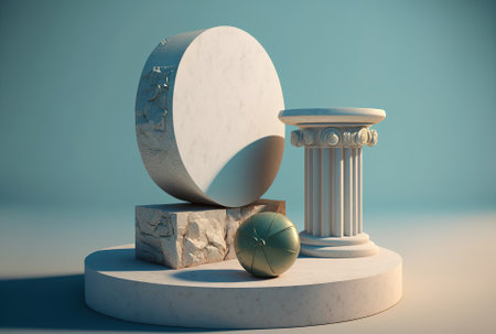 pedestal with a circle in white stone that is made of rough plate objectsの素材