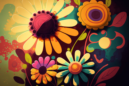 various flowers painted in a cartoonish mannerの素材