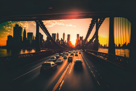 Overhead bridge with a sunsetの素材