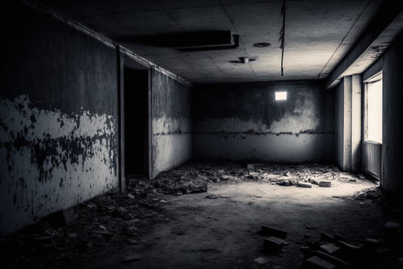 abandoned empty basement room with weathered wallの素材
