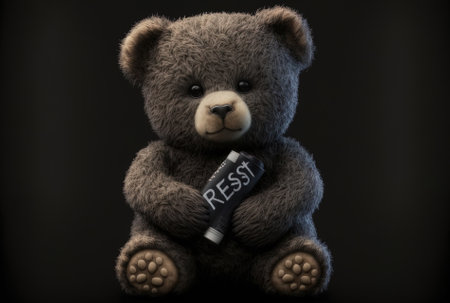 resist message on a black backdrop with a cute bear doll smoking a cigaretteの素材