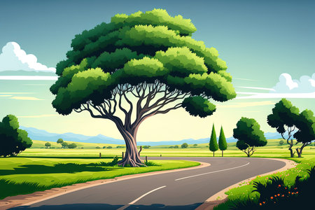 a roadside tree in a stunning natural settingの素材