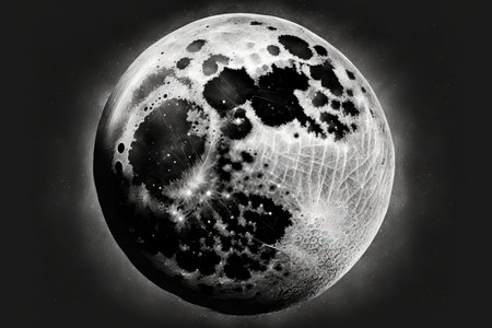 Realistic intricate full moon, black and white illustrationの素材