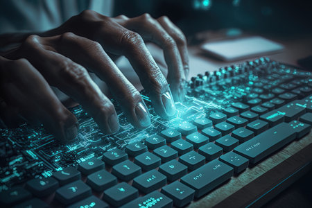 programmer typing on keyboard up closeの素材