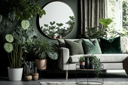 Stylish interior design for the living room with lovely indoor plantsの素材