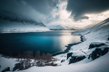 Tromoso lake is surrounded by cloudsの素材