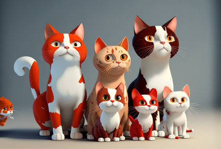 includes a white backdrop and a lovely cartoon red kitty. a group of catsの素材