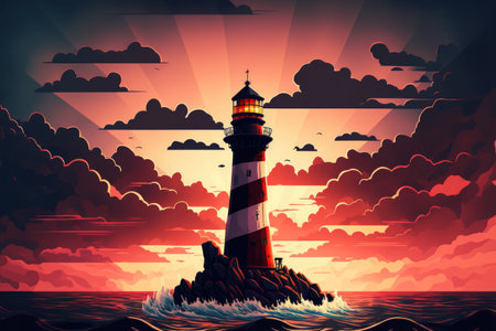 In a vibrant and cloudy sunset, a lighthouseの素材