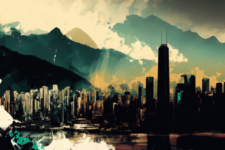 Abstract painting of Hong Kong skylineの素材