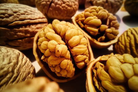 Close up of walnuts in marketの素材