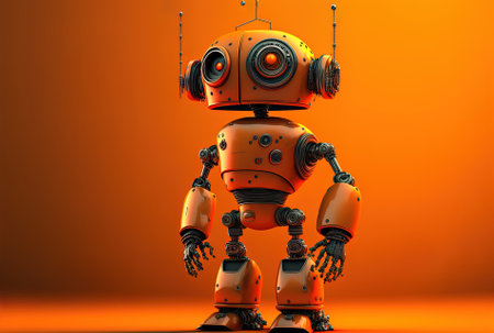 Robot on a backdrop of orangeの素材