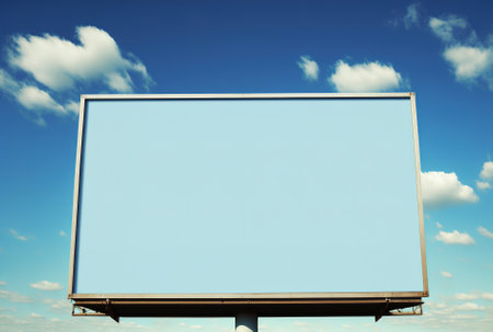Put your text advertisement on this large, blank billboard with a sky blue backgroundの素材