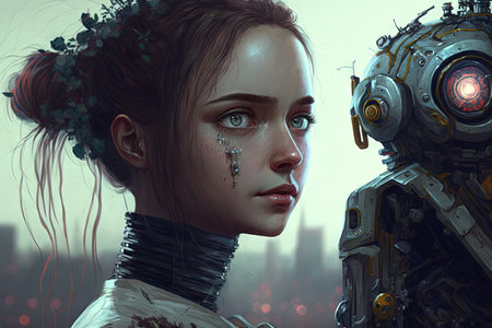 Digital painting of cyborg girlの素材
