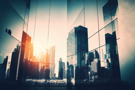abstract corporate backdrop with double exposure of the cityの素材