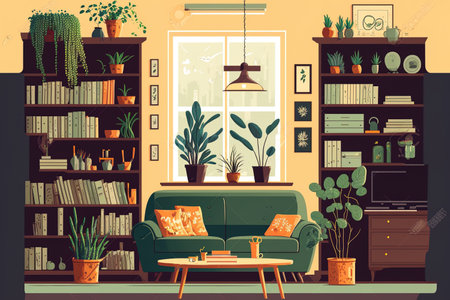 a large, intricate interior set. cozy living space art that is flatの素材