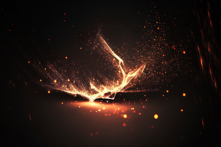 blurred sparks from fire in front of black backgoundの素材