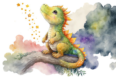 Illustration in watercolor of dragon infant animalsの素材