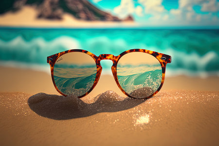Summer vacation. Summertime, the ocean, and the beach. eyewear for the sunの素材