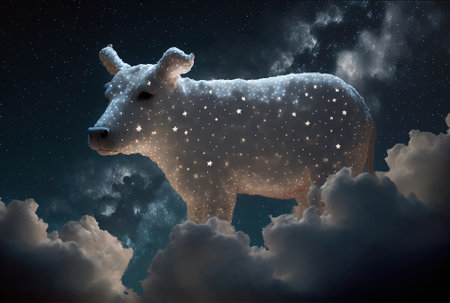 lovely animal shaped white clouds on a starry night skyの素材