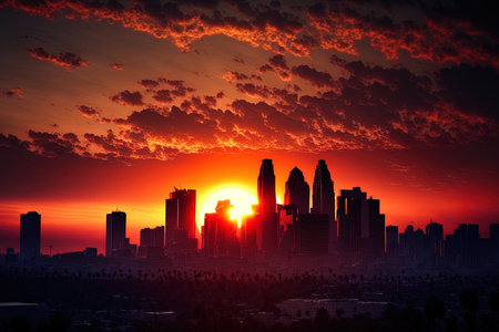 stunning sunset over the Los Angeles skylineの素材