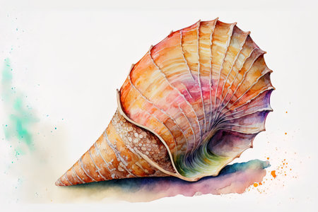 Illustration of a seashell in watercolor, isolated on a white backdropの素材