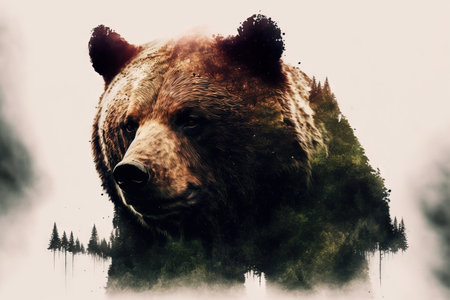 double exposure of a bear portraitの素材