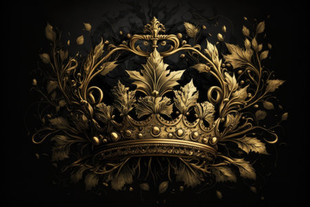 the crown is gold on a black backgroundの素材