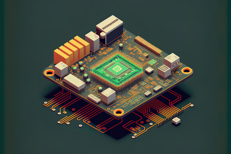 microchip, isometric processor, and electrical motherboardの素材