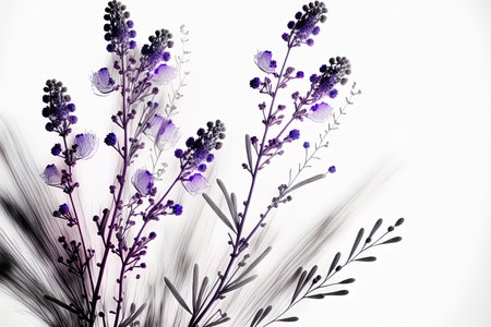 Isolated lavender blossoms on a white backdropの素材