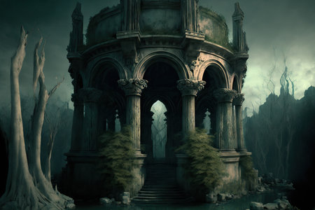 Old, abandoned, and unsettling medieval fantasy templeの素材