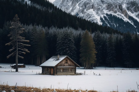 a little cabin in a fieldの素材