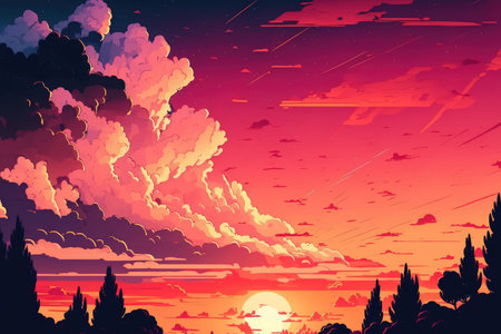 Sunset sky in the morning day light with colorful clouds orange sunriseの素材