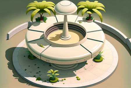 Spacecraft hydroponics lab with an empty white circular podiumの素材